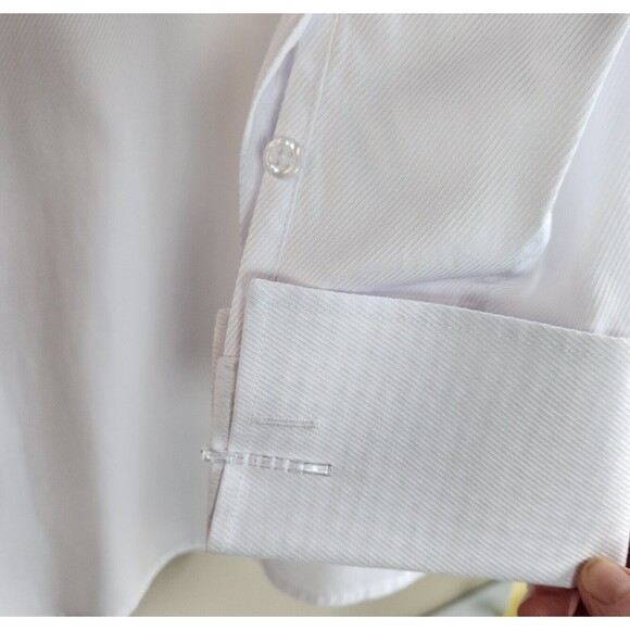 Design in Italy Luxury French Cuff Solid Men's White‎ Dress 2XL Shirt 18 x 32-33 - Picture 5 of 7